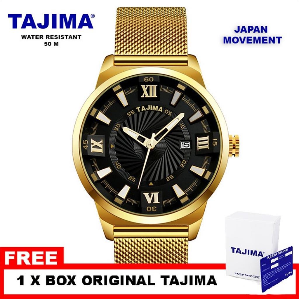 Jam Tangan Pria Analog Date Tajima 1944 Stainless Steel Mesh Tahan Air 50 Meter + Free BOX (TAJIMA.I