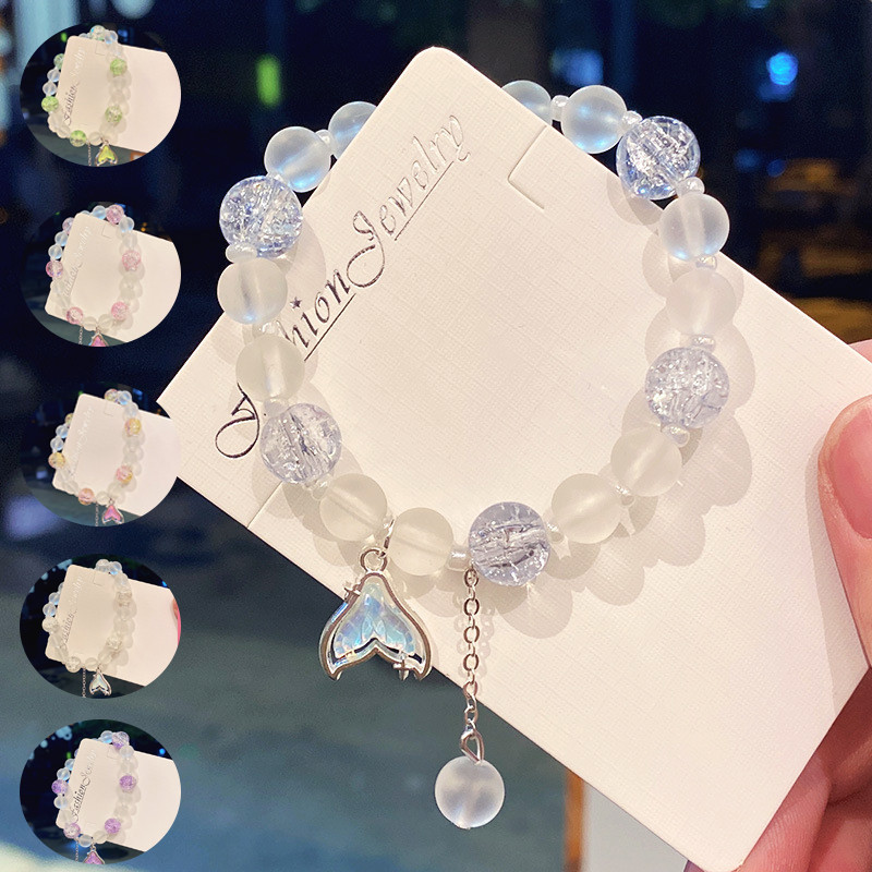 Gelang Kristal Ekor Ikan Bergaya China - Desain Mewah dengan Batu Giok & Kristal untuk Wanita