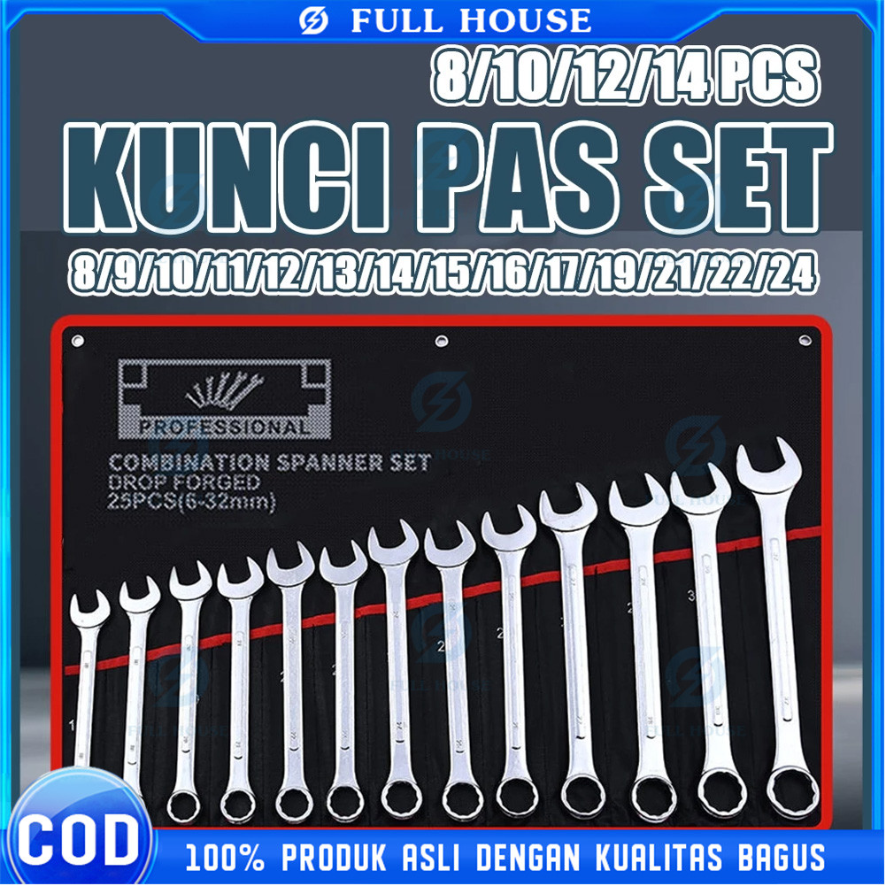 Kunci Ring Pas set 8/10/12/14 Pcs 8-24mm/Kunci Ring Pas Set 14pcs 8-24 Lengkap 14PCS Kunci Ring Pas 