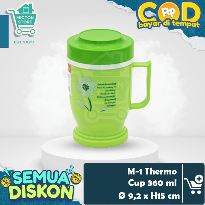 LUXTON Lion Star M-1 Thermo Cup 360 ml Gelas Termos Kecil Tutup Plastik Dingin Panas Minum Kopi Teh 