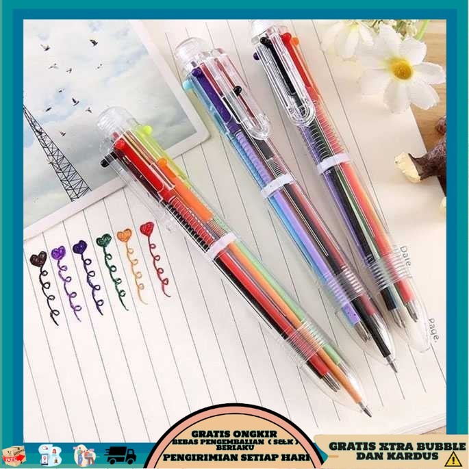 

TQK - Pulpen 6 in 1 Pena Bolpoin Warna-Warni Multi Colored Pen