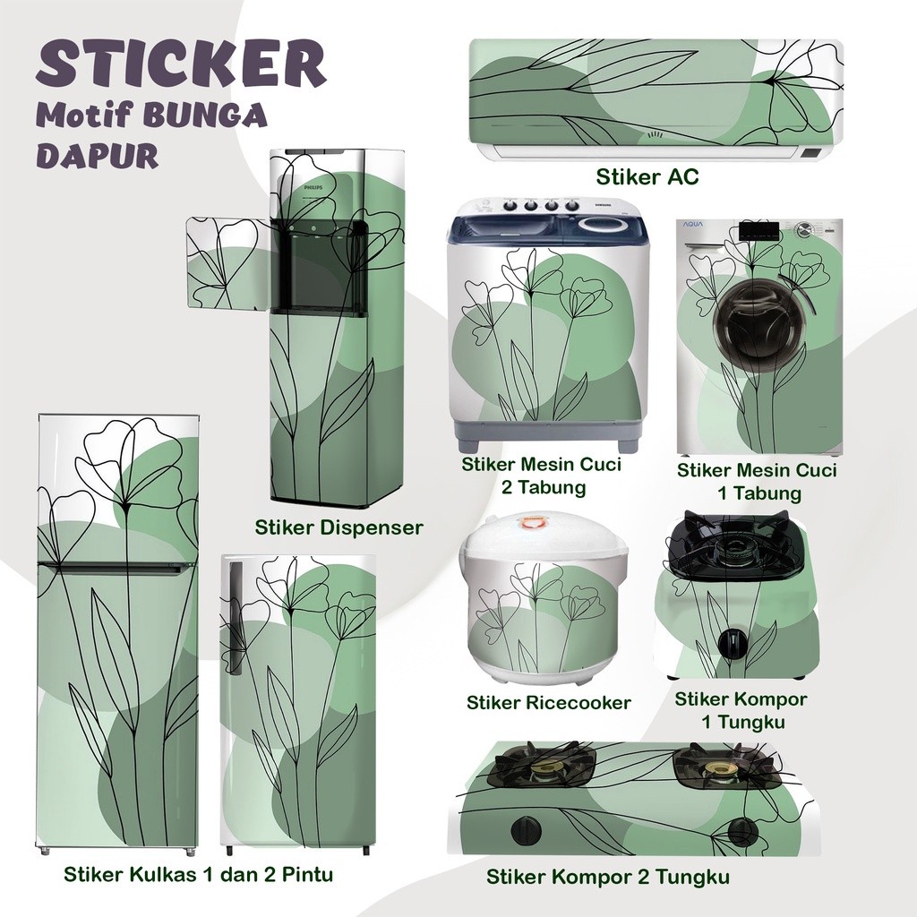 Stiker kulkas kompor mesin cuci 1 2 pintu tabung mata Rice Cooker Dispenser Ac Motif Bunga Warna Hij
