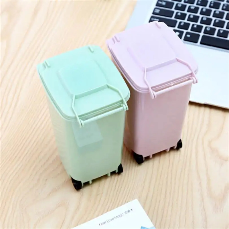 

Mini Desktop Trash Can Plastic Waste Bins with Lid Household Clean Trash Desk Practical Mall Scissors Pencil Office Supplies