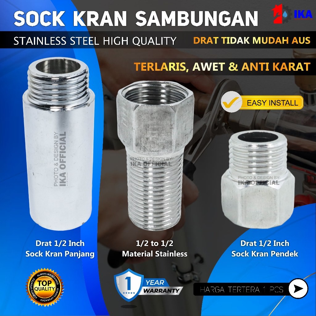 Sok Kran Drat Luar Dalam 1/2 Inch Inci Panjang Pendek Kuningan Sock Sambungan Keran Nepel Pipa 1/2"