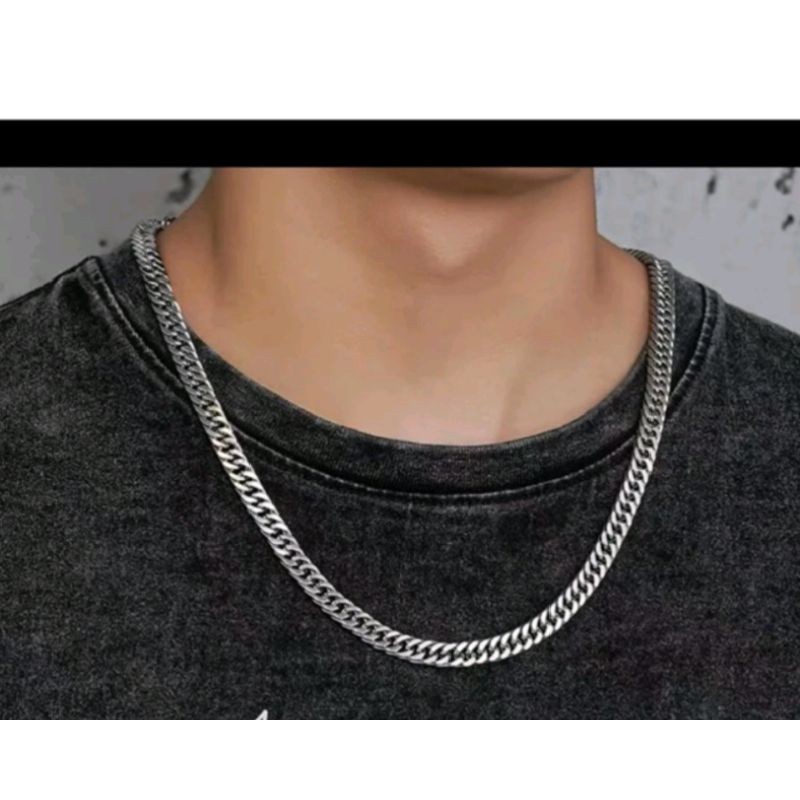 Kalung Rantai Titanium Pria Silver Anti Karat Ukuran Jumbo Besar