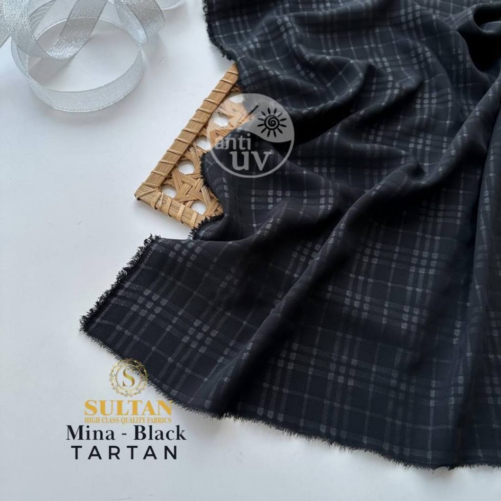 50CM MINA EMBOS TARTAN JET BLACK (HITAM NORMAL) ANTI UV KAIN ABAYA SULTAN