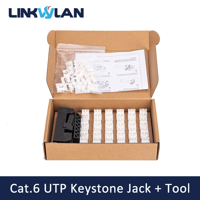 Linkwylan RJ45 CAT6A UTP Keystone Jack Punch Down Type 24pcs Set Includes Quick Crimping Cutting Too