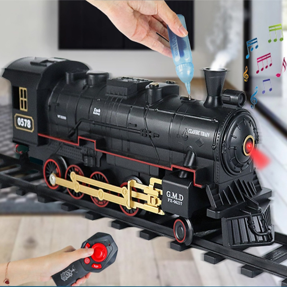 RC Train Toys Remote Control Retro Steam Electric Stepless Speed Simulation Train Control Remote Smo