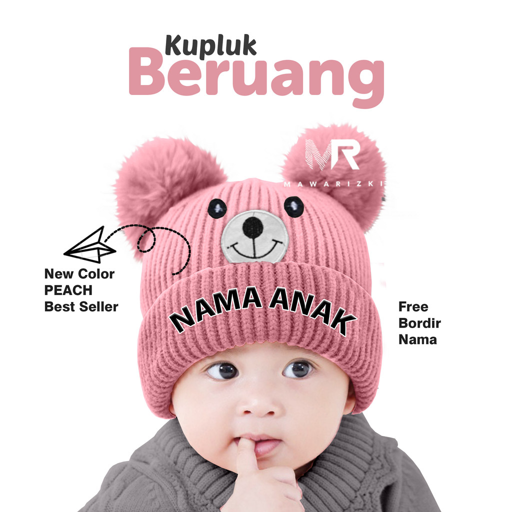 topi bayi laki laki Beruang GRATIS bordir Nama Custom Anak Laki Laki Perempuan