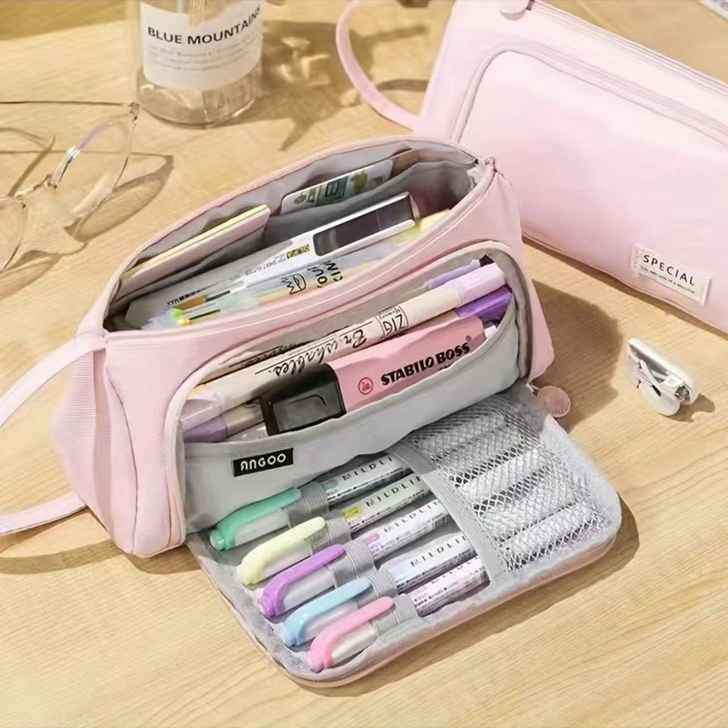 

Girl's minimalist pencil case for junior high school students, large capacity storage for popular stationery, pencil case for ju