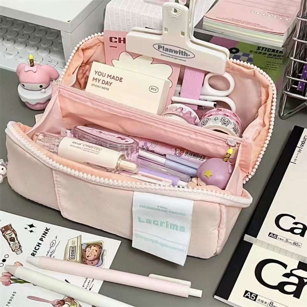 

Solid Color Pen Bag Large Capacity Student Gift Pencil Case Large Opening Stationery Storage Pouch School Office Supplies