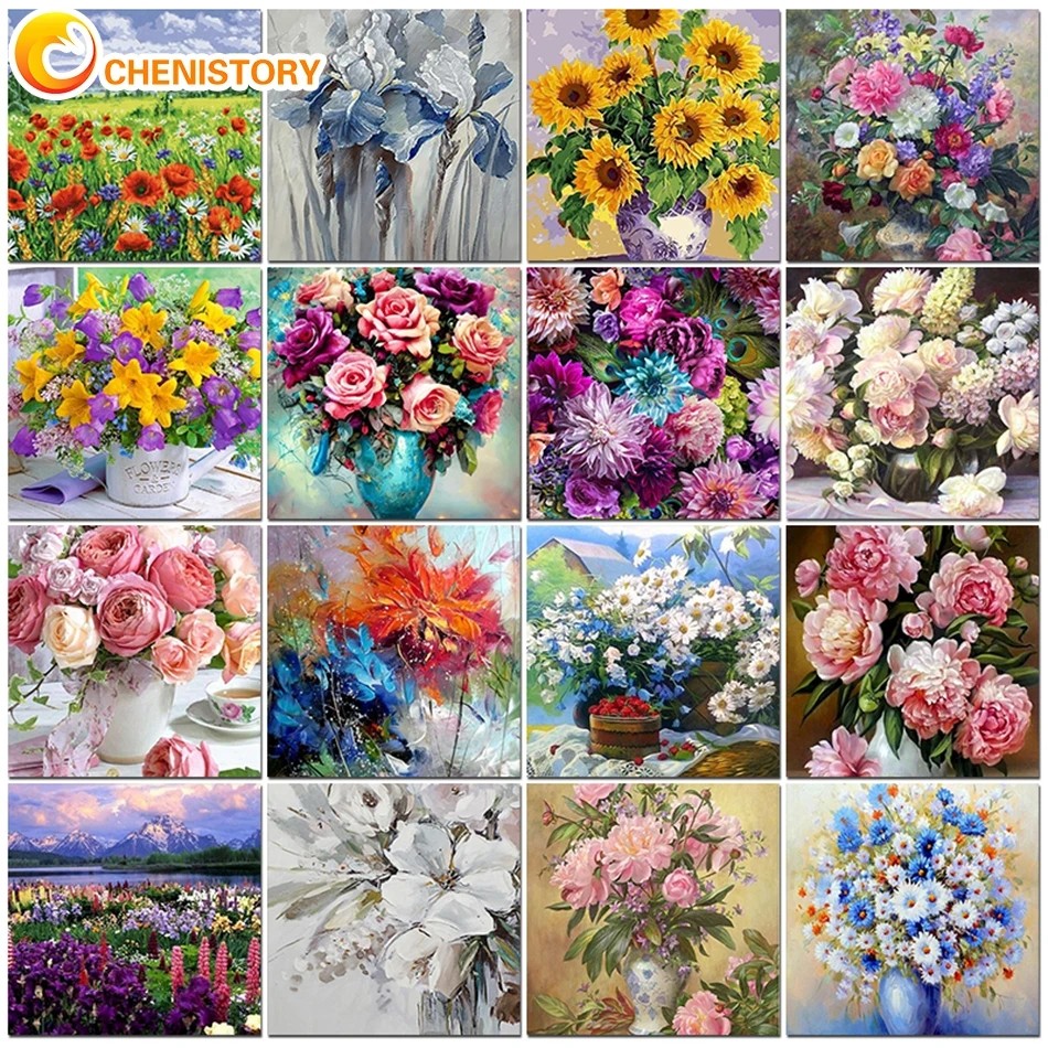 

PhotoCustom Oil Painting By Number Flower Wall Art Unique Gift DIY Frame Picture By Number HandPainted Acrylic Canvas For Living