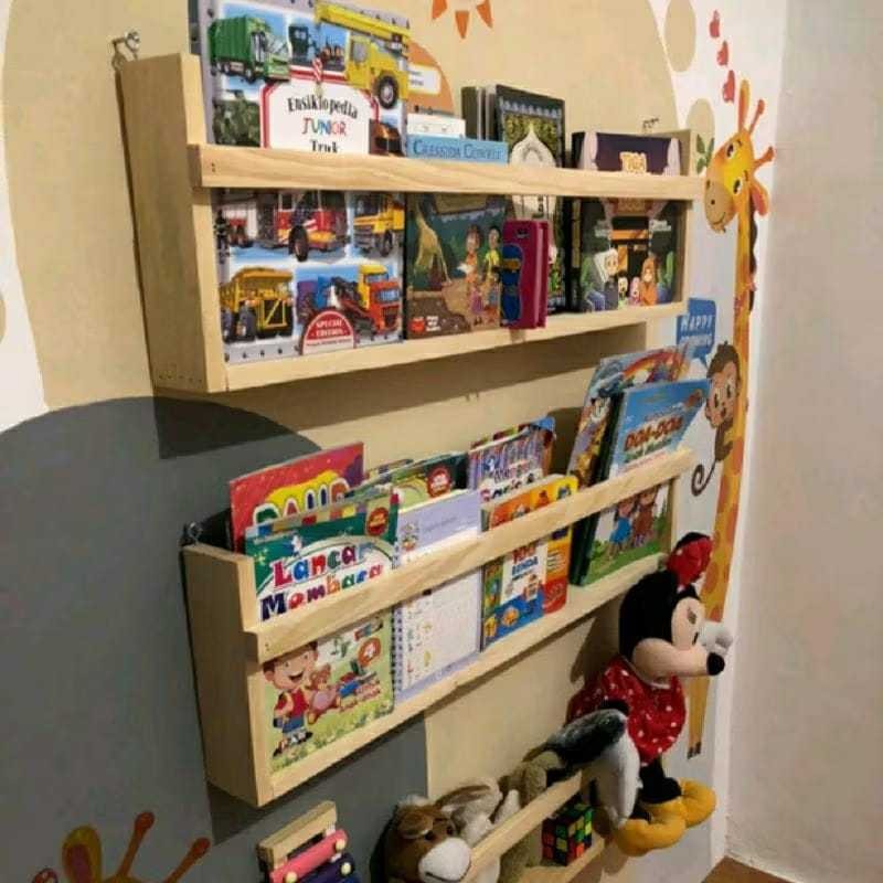 Rak Buku Dinding Gantung Kayu Minimalis Rak Multifungsi Rak Dinding Aesthetic Rak Majalah Rak Novel