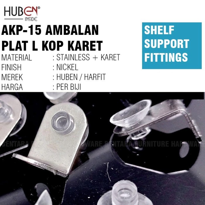 HUBEN AKP-15 SS Ambalan Siku Rak Ambalan Kaca Stainless Steel Siku Besi L Plat Penyangga Rak Kaca Le