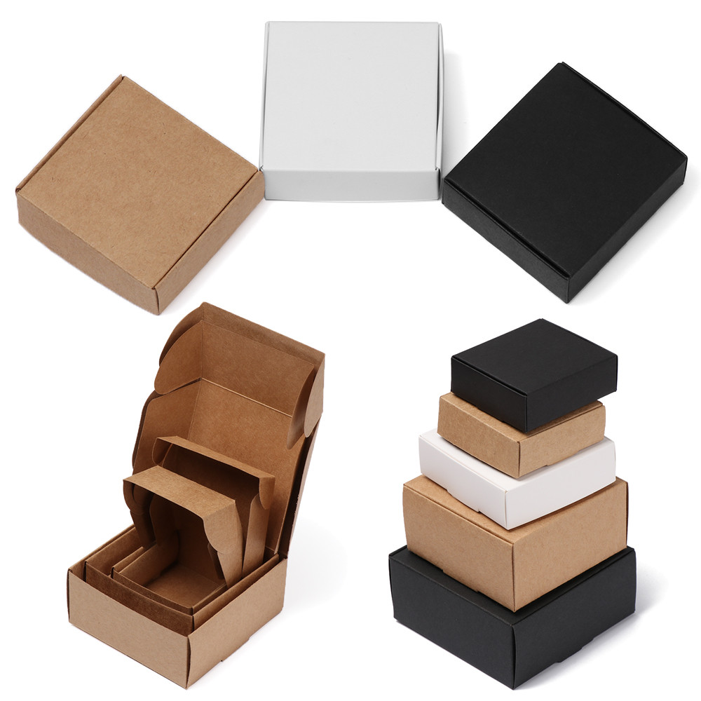 

10pcs/lot 9sizes Small Kraft Paper Box Brown Cardboard Handmade Soap Box White Craft Paper Gift Box Black Packaging Jewelry Box
