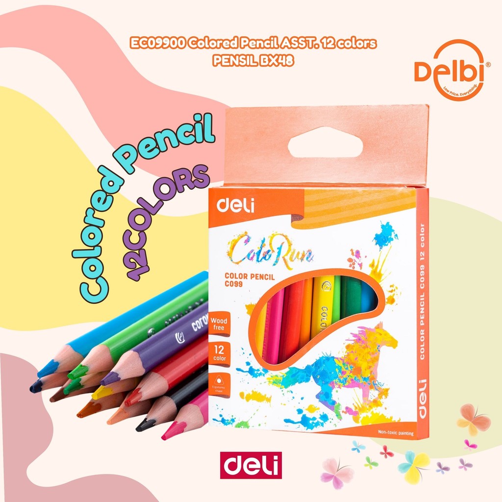 

Deli Pensil Warna 12 Warna Bebas Kayu, Warna Terang, Pegangan Segitiga EC09900 Colored Pencil ASST. 12 colors PENSIL BX48