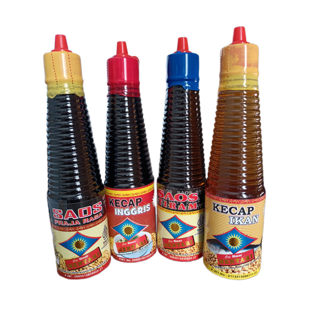 

Paket Murah Isi 4 Botol Cap Sinar Mentari 150 Ml -Kecap Inggris, Saos Raja Rasa, Saos Tiram, Kecap Ikan