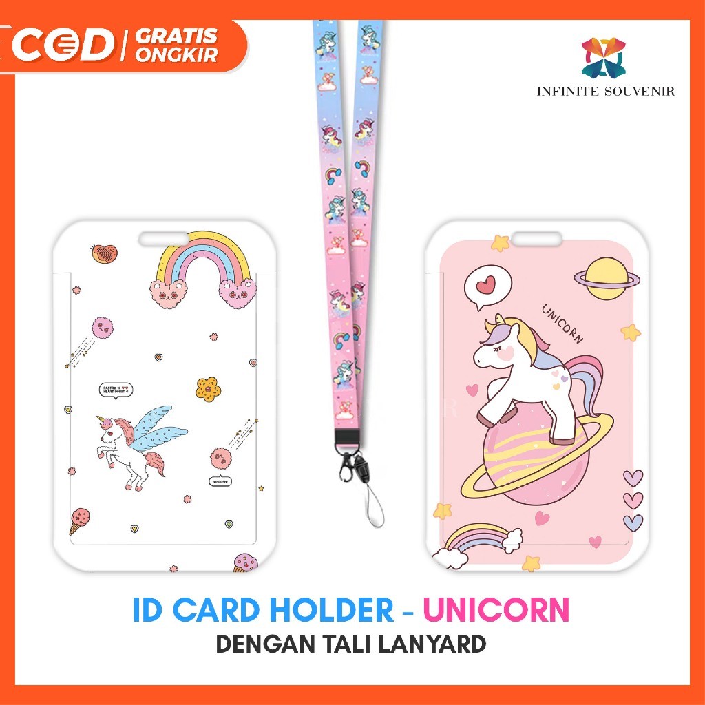

[N004] UNICORN / Name Tag Card Holder Motif Unicorn / Kuda Pony Lucu dengan Tali Lanyard / ID Card Holder Tali Gantungan Kuda Pelangi / Nametag / Tempat Kartu Flazz / Emoney