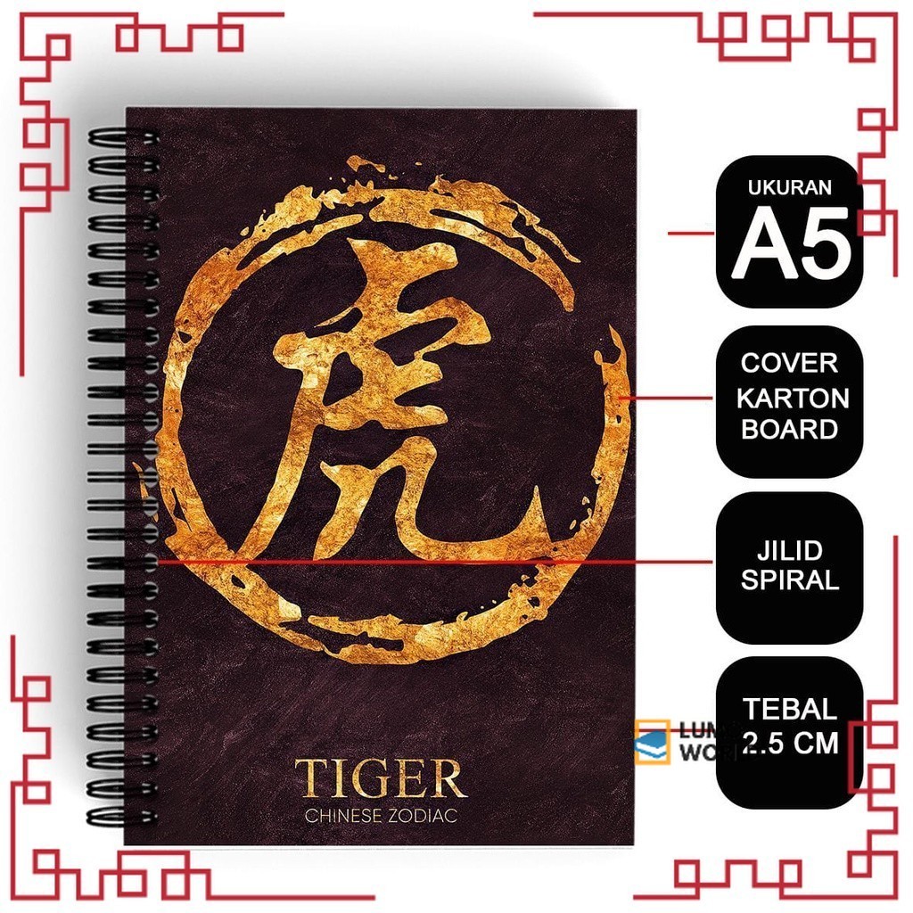 

Notebook Cover Chinese Zodiak A5 Buku Kotak Mandarin Spiral Kawat Tiger