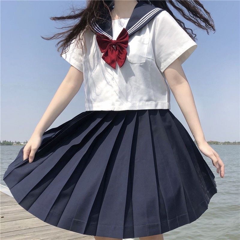 Japanese School Uniform Girls Plus Size Jk Suit Red Tie White Three Basic Sailor Uniform Women Long 