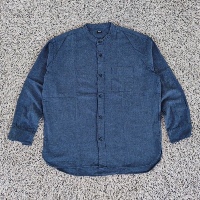 uniqlo stand collar blue original kemeja kerah shanghai uniqlo original
