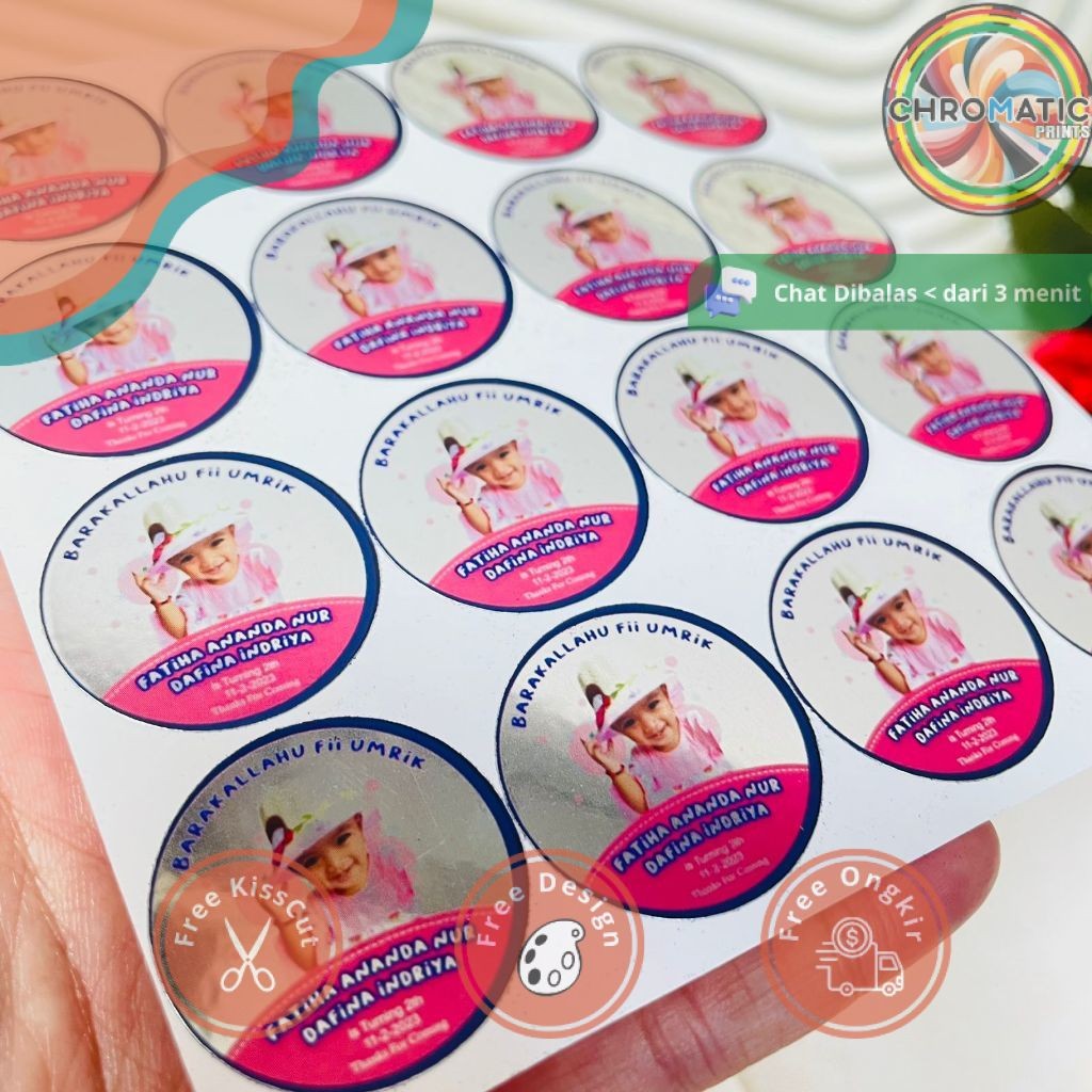 

chromatic 2-4 Sticker Gold/Silver Ulang Tahun Label Undangan Happy Birthday Uk.Kecil Free Design