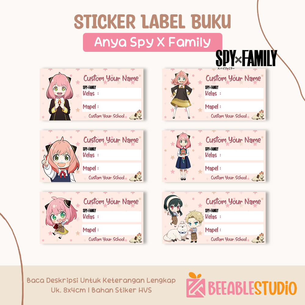 

[40pcs] Sticker Buku Anya Spy x Family Hatsune Miku Genshin Impact Hu Tao Stiker Label Nama Buku Tulis Pelajaran Anak Sekolah