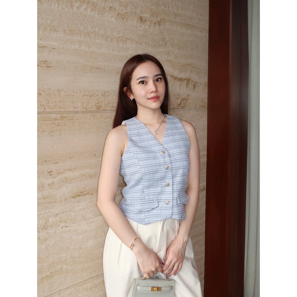 RB HAZEL Harlow Tweed Vest Rompi Tweed Wanita Vest Wanita Premium