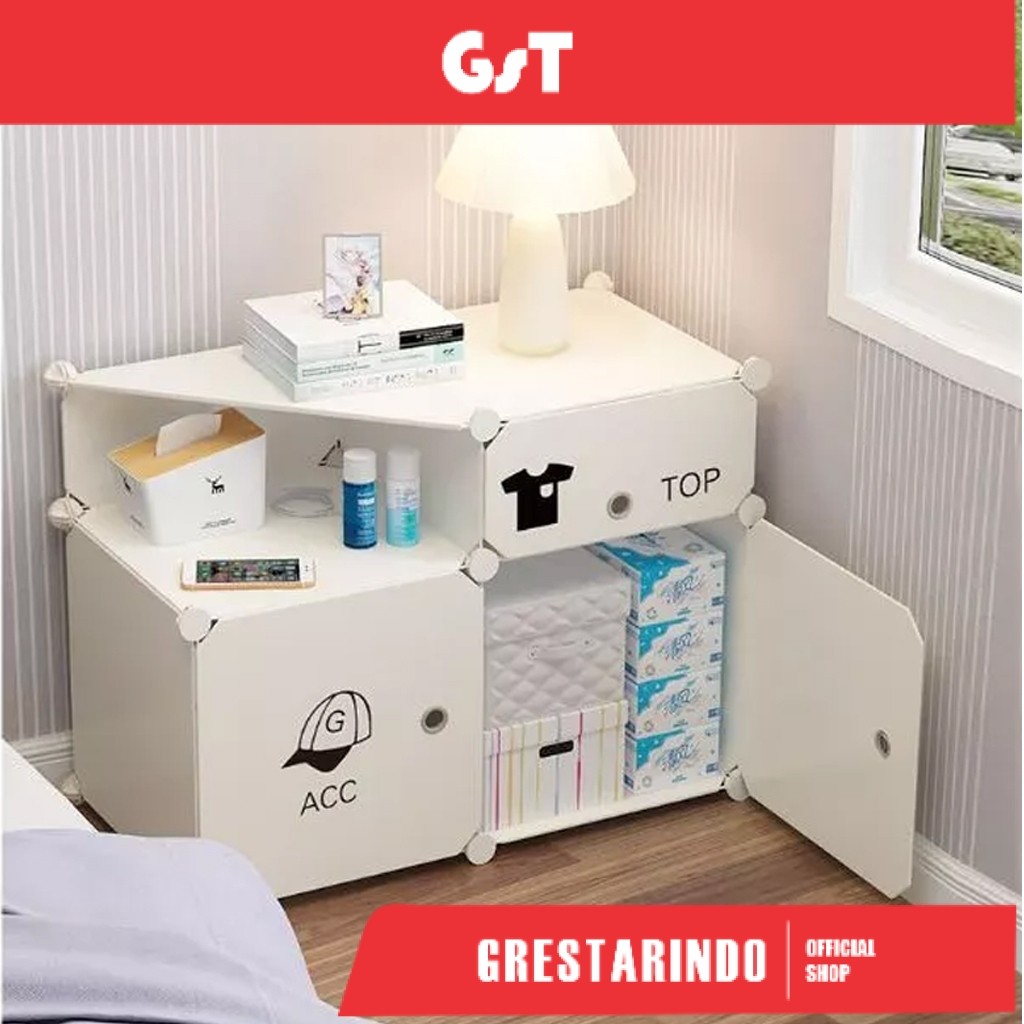 Putih Meja Nakas Minimalis/Bedside Table/Lemari Pakaian Plastik