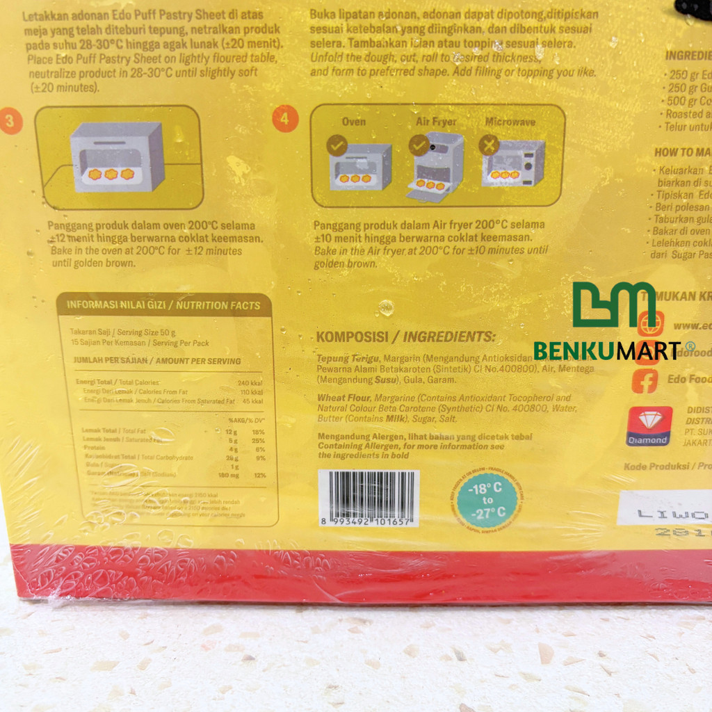 

RB Puff Pastry Sheet Edo (750 gr) Lembaran Adonan Pastri