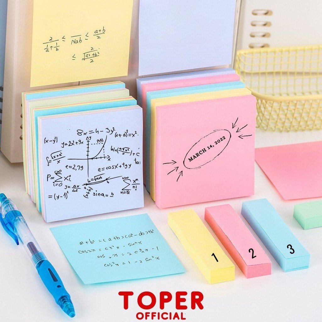 

TOPER Sticky Notes Polos Isi 100 Lembar Stick Note Catatan Kertas Tempel Penanda Buku Memo Pad Lucu