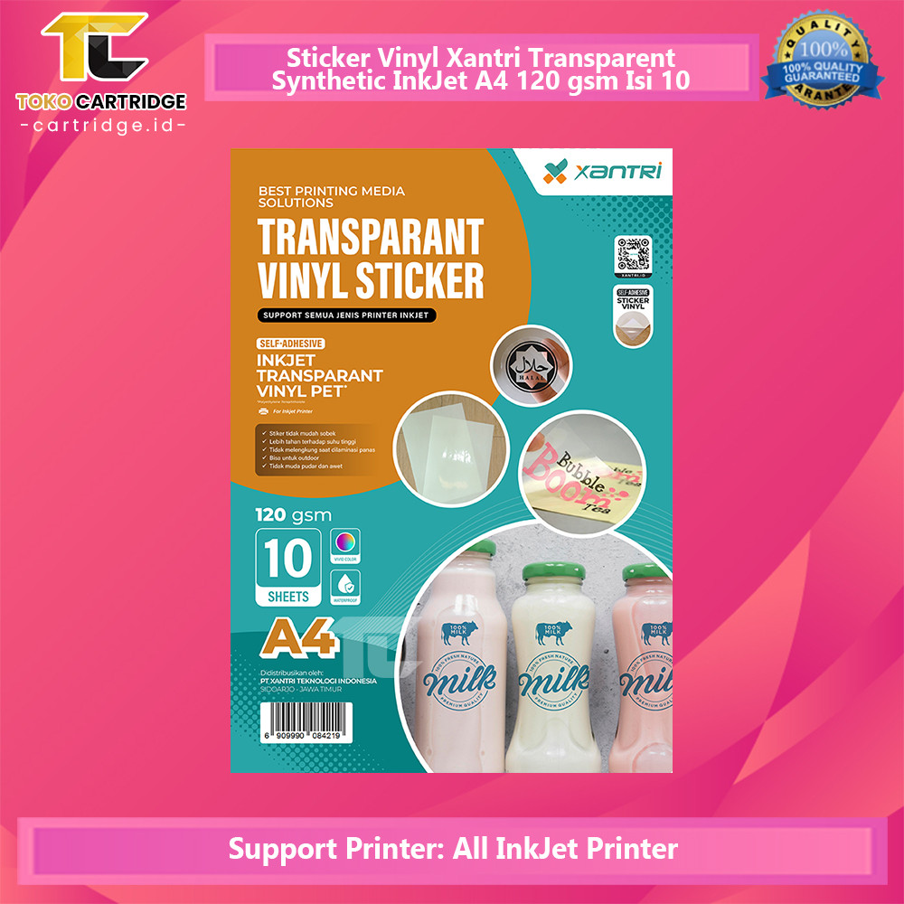 

Sticker Vinyl Xantri Putih Synthetic Transparent Transparan / Doff / Glossy InkJet A4 170gsm 120gsm Isi 10Lembar 20Lembar