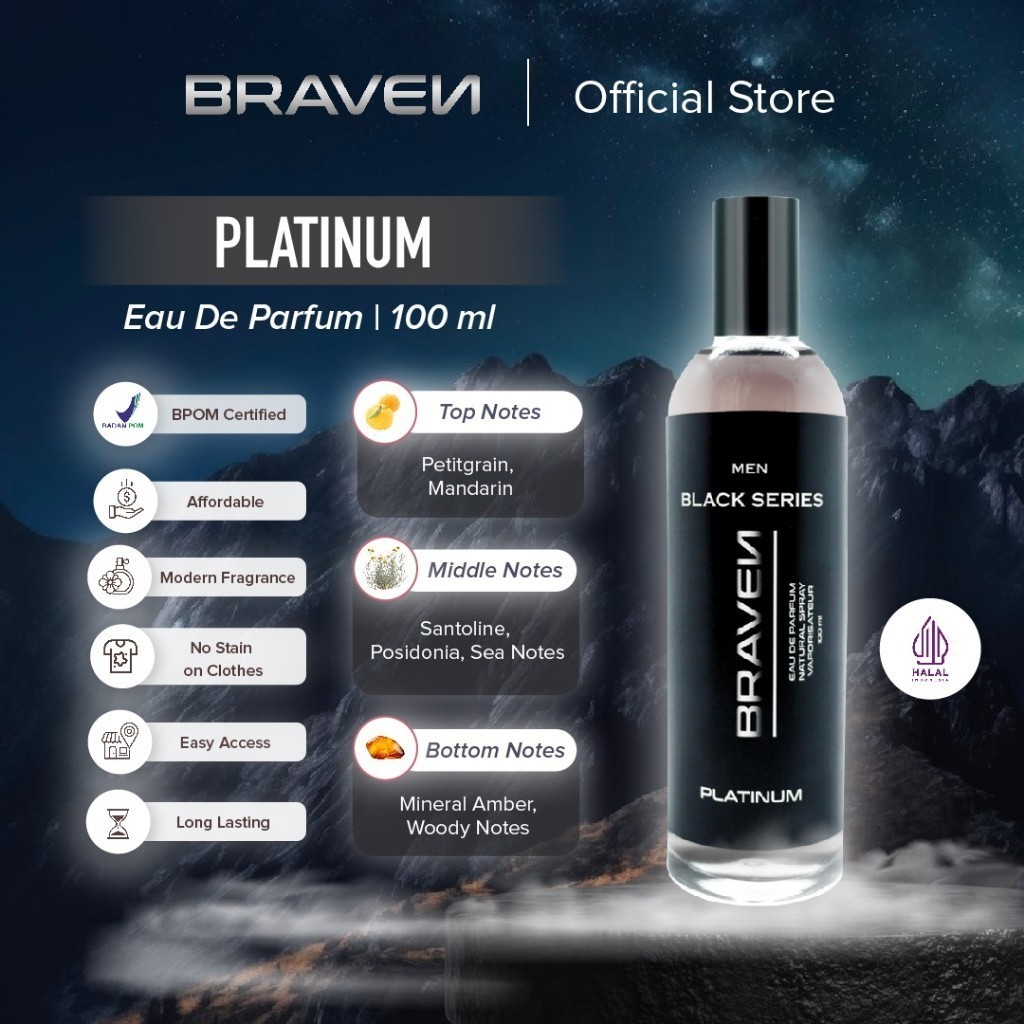 Braven Black Eau De Parfum 100ML Platinum Parfum Pria | Parfum Cowok EDP Tahan Lama