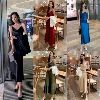 Arabel Dress - Long Dress Satin Tali Kecil Wanita Gaya Korea / Dres Saten Velvet