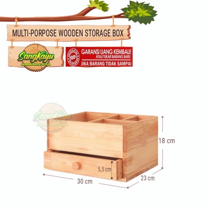 Kotak penyimpanan serbaguna storage box kayu kosmetik tempat pekakas - KAYU MAHONI