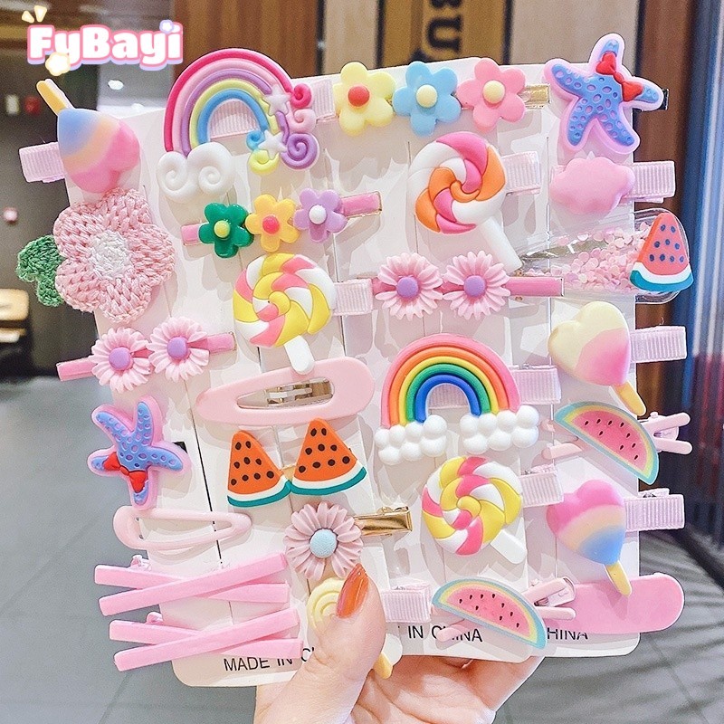 fybayi【Tas】 Klip Rambut Anak -anak 14 Potongan Kartun Lucu Putri Pink Headdress Gadis Kecil Gadis Sa