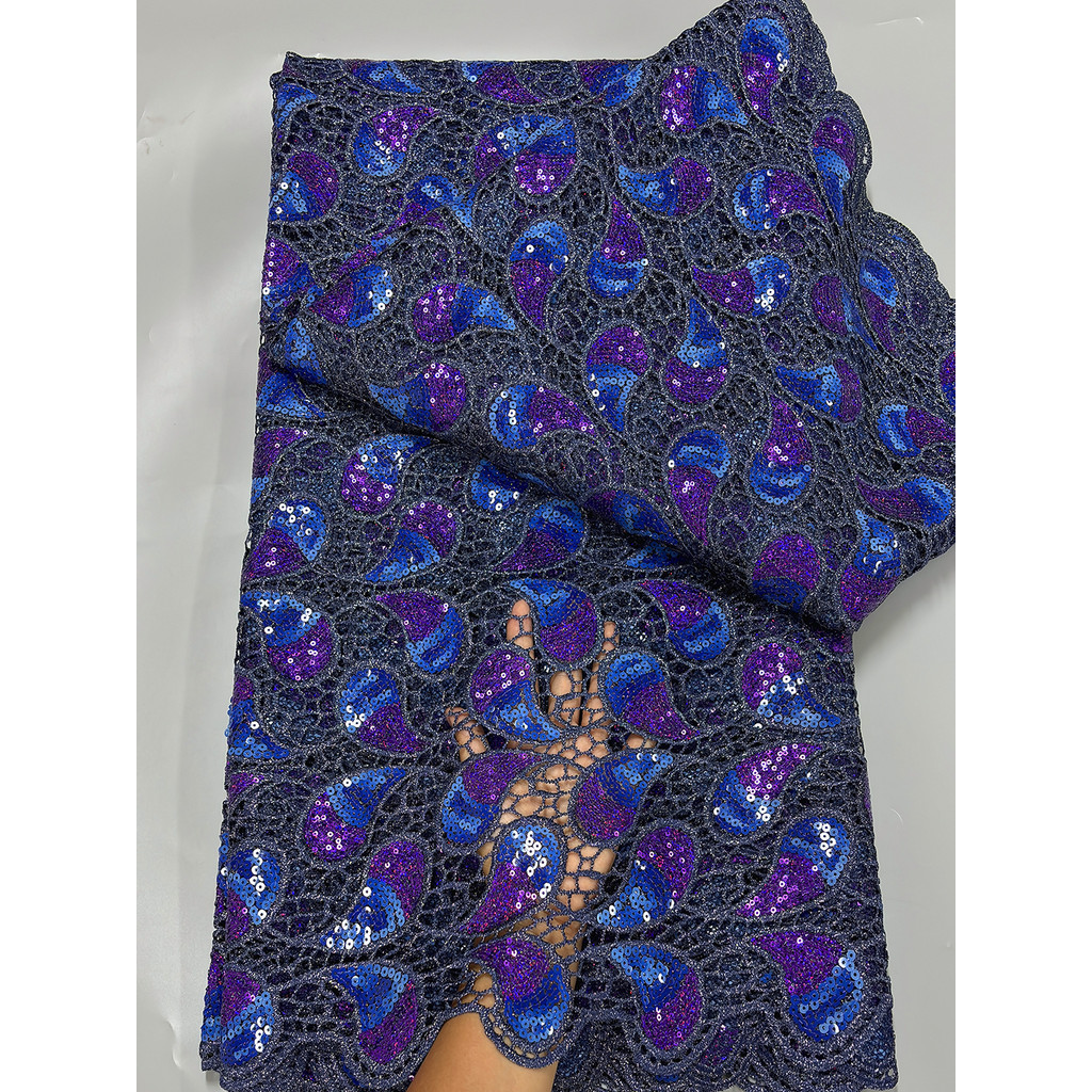 

Luxury African Guipure Cord Lace Fabric 2024 Nigerian French Water Soluble Two-Tone Sequins Lace Fabric For Wedding Party Dress