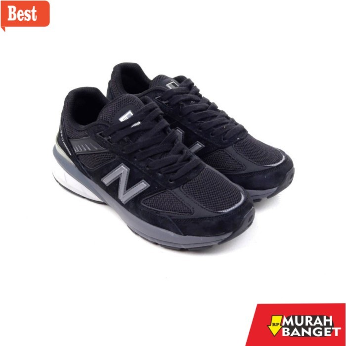 sepatu cowok model sekarang NB 990BK V5 Black Grey (Made in USA) - Grey, 43
