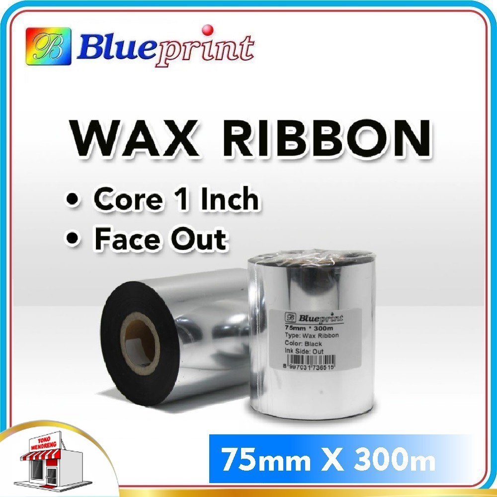 

Ribbon Wax Barcode Label 75mm x 300m BLUEPRINT Thermal Transfer Ribbon Barcode