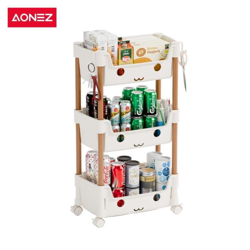 Aonez Rak Troli Susun Roda Rak Susun Tingkat Smile Brown 3 / 4-Tier High Fence Trolley Rack