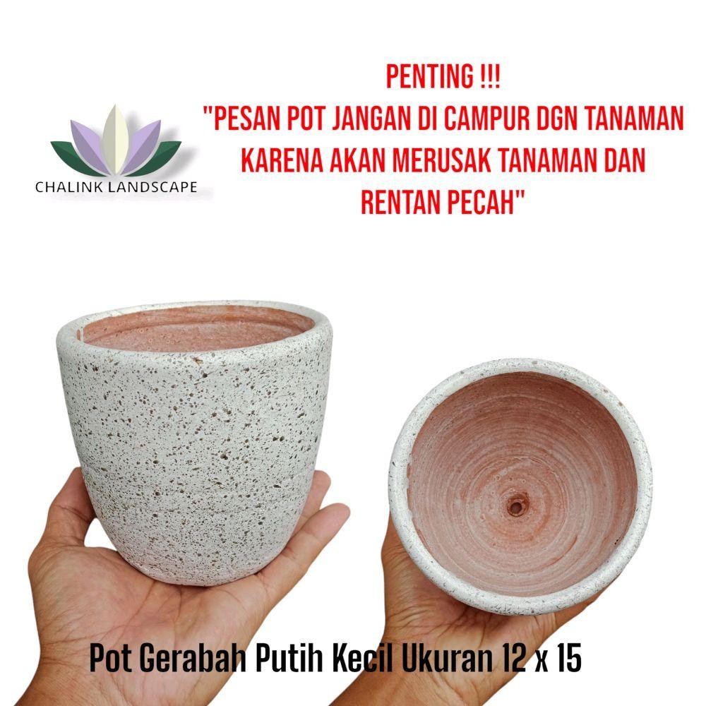 Pot Gerabah Putih Motif Terazo Ukuran 12 * 15 - Pot Gerabah - Pot Tanaman