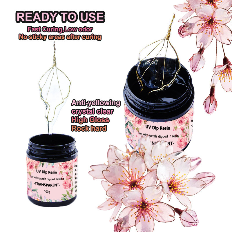 

40/100g UV DIP Resin Glue UV Resin For Wire Flowers Transparent Liquid High Gloss Ultraviolet Curing Crystal Jewelry Making