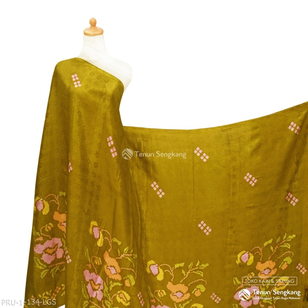 Kain Tenun Dobby Batik Mptif Bunga Lagosi Bugis Makassar Hijau Lemon - Tenun Sengkang PRU-1-134-LGS 