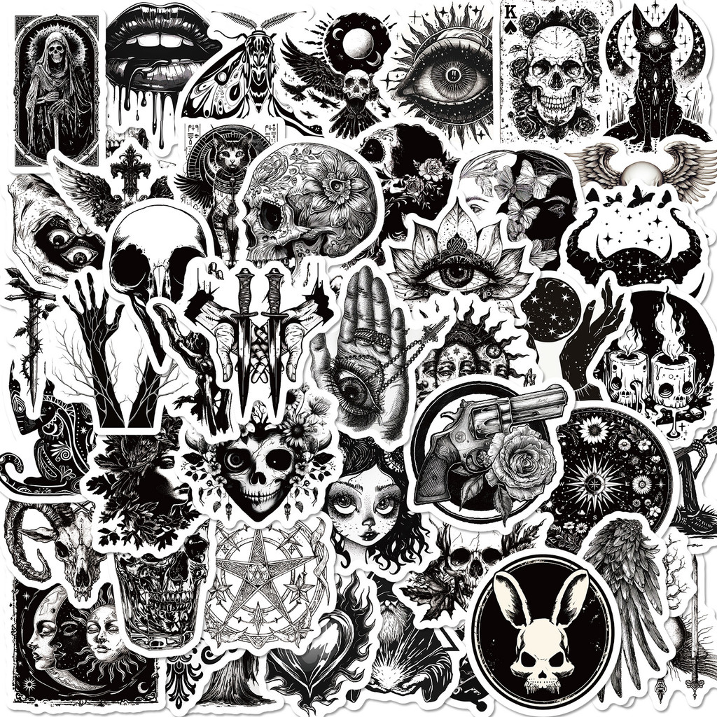 

10/25/50pcs Black White Punk Horror Stickers for DIY Phone Laptop Car Skateboard Guitar Suitcase Motorcycle Helmet Decal