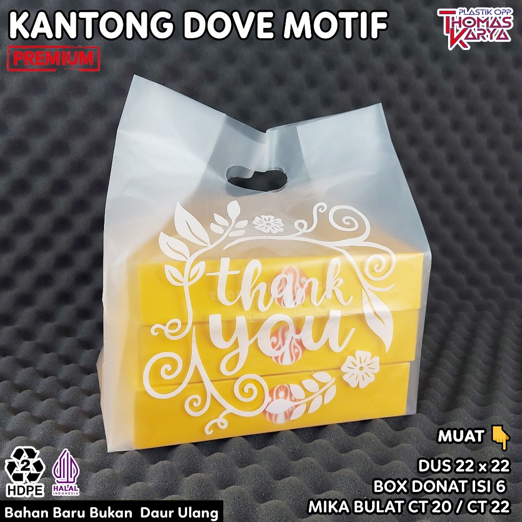 Kantong Plastik Dove 30x45 Motif THANK YOU PUTIH isi 50 Packaging Box Donat JCO isi 6