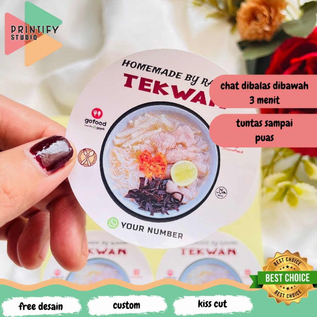 

Printify 2-4 Stiker Murah Print Sticker Label UMKM Kemasan Box Makanan Pempek Tekwan Chromo Bulat