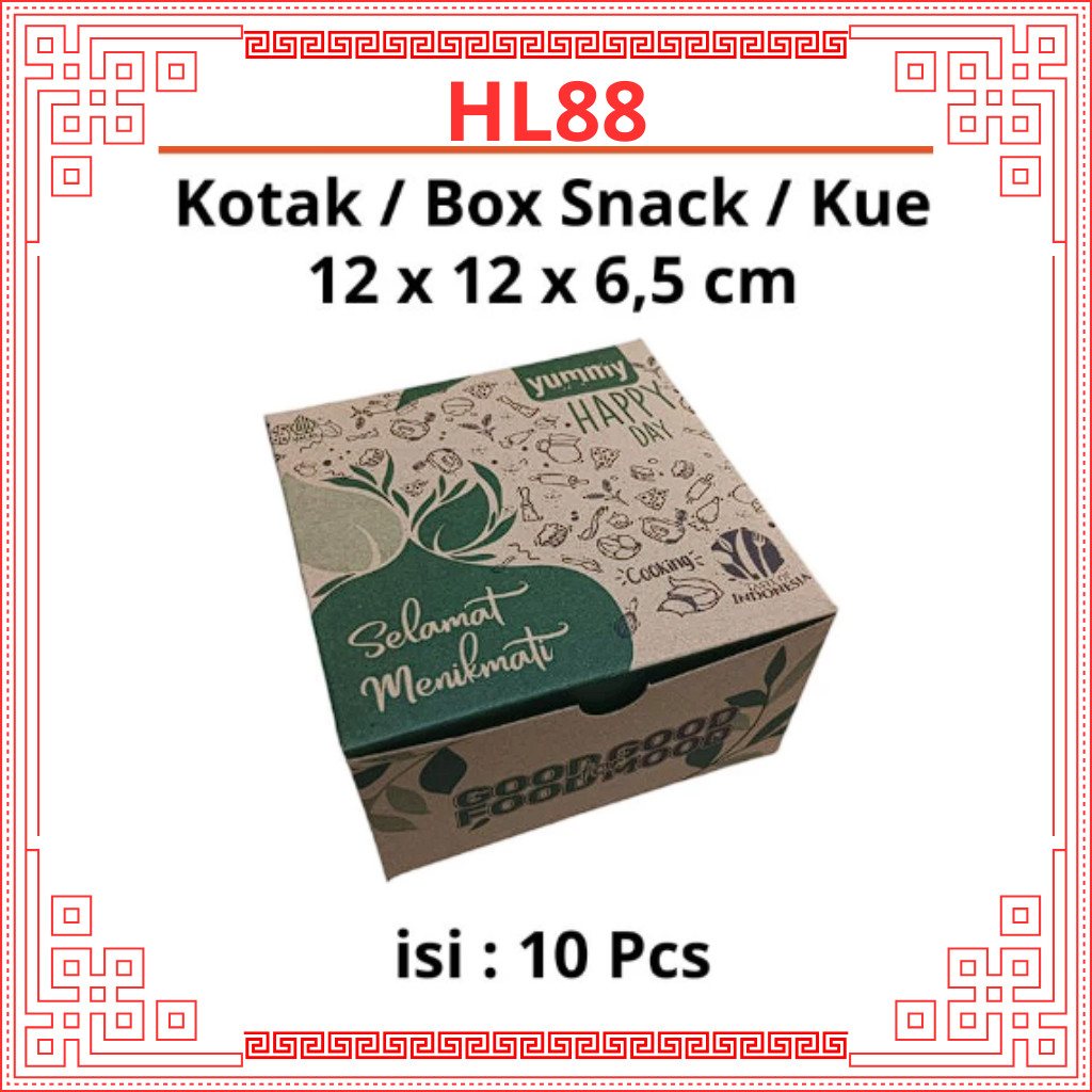 

HL88 Kotak Dus Box Snack Kue 12x12 Kraft Coklat Polos / Motif isi 10 Lembar