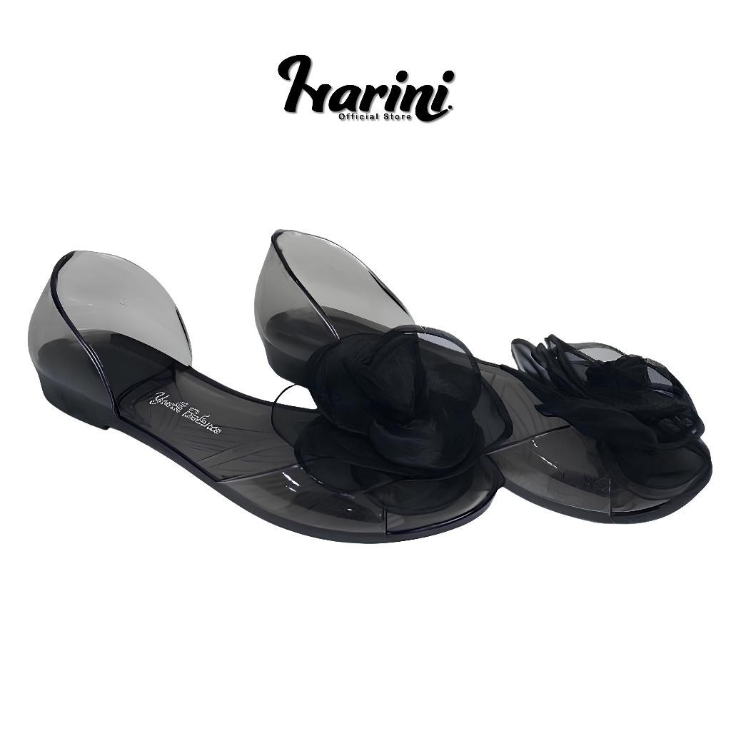 Sepatu Flat Jelly Kaca Flower Bunga Mawar Best Seller Sandal Karet Cantik 186-A