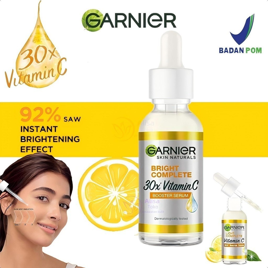 Garnier Bright Complete Vitamin C 30x Booster Serum Skin Care 30ml Cepat Cerahkan Noda Hitam Samarka