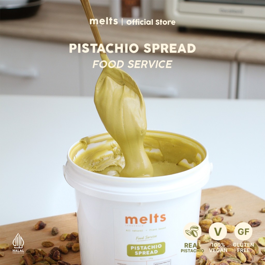 

SALE Melts Pistachio Spread 1 kg | Selai kacang Plant Based Vegan untuk Roti Bahan Kue Baking Pastry Topping